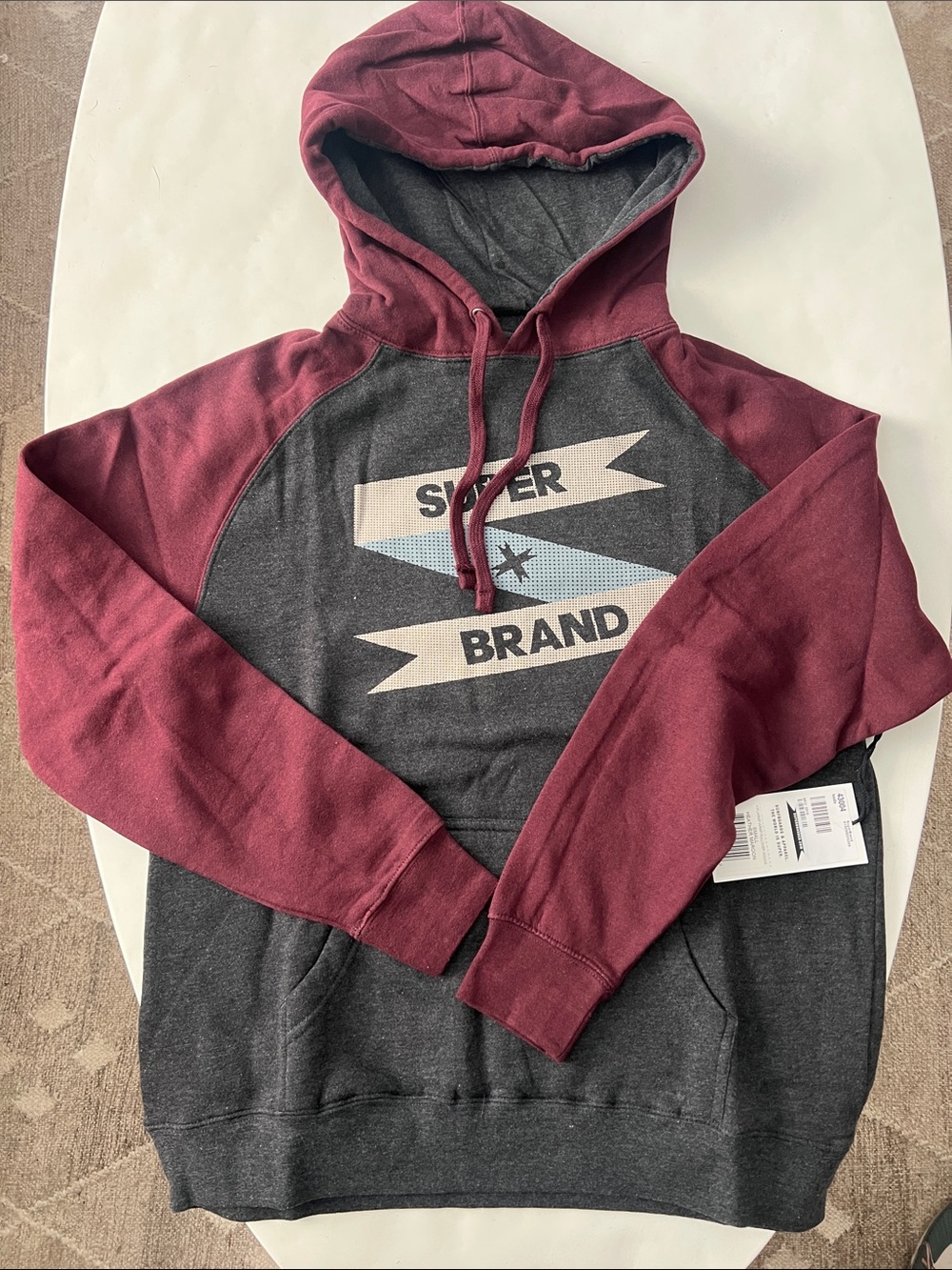 NWT Vintage Super Surf + Skate Gray Maroon Contrast Hoodie 90s Y2K Men's Small